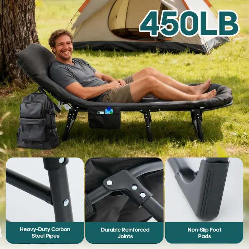 Adjustable Folding Camping Cot & Mattress | Portable 450lbs Capacity Bed