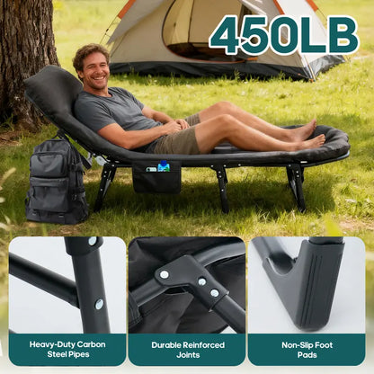 Adjustable Folding Camping Cot & Mattress | Portable 450lbs Capacity Bed