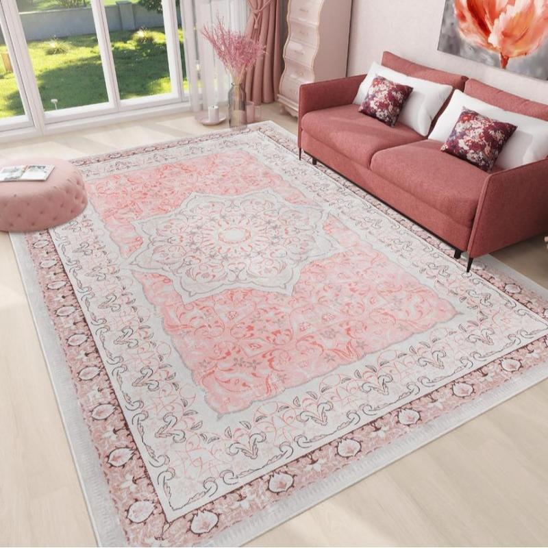 Boho Washable Area Rug - Non Slip Low Pile Machine Washable Carpet for Living Room Bedroom Nursery