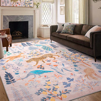Boho Washable Area Rug - Non Slip Low Pile Machine Washable Carpet for Living Room Bedroom Nursery