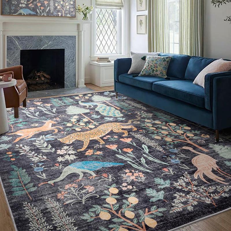 Boho Washable Area Rug - Non Slip Low Pile Machine Washable Carpet for Living Room Bedroom Nursery