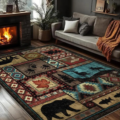 Boho Washable Area Rug - Non Slip Low Pile Machine Washable Carpet for Living Room Bedroom Nursery