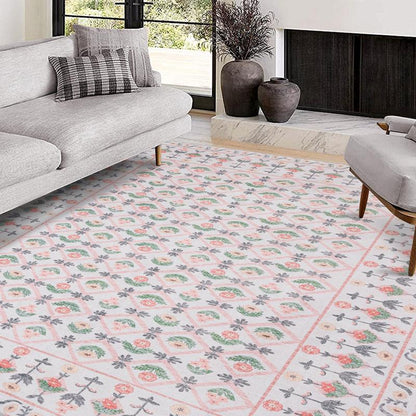 Boho Washable Area Rug - Non Slip Low Pile Machine Washable Carpet for Living Room Bedroom Nursery