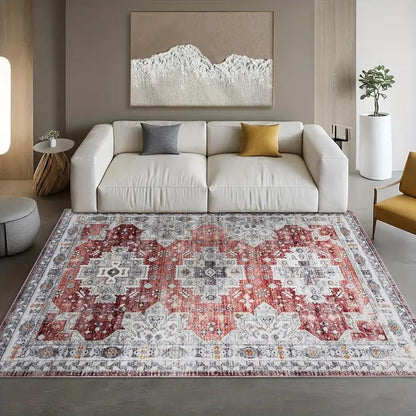 Boho Washable Area Rug - Non Slip Low Pile Machine Washable Carpet for Living Room Bedroom Nursery