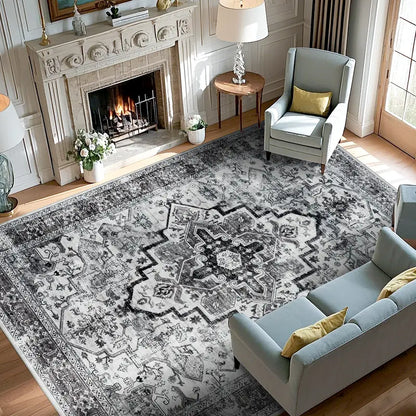 Boho Washable Area Rug - Non Slip Low Pile Machine Washable Carpet for Living Room Bedroom Nursery