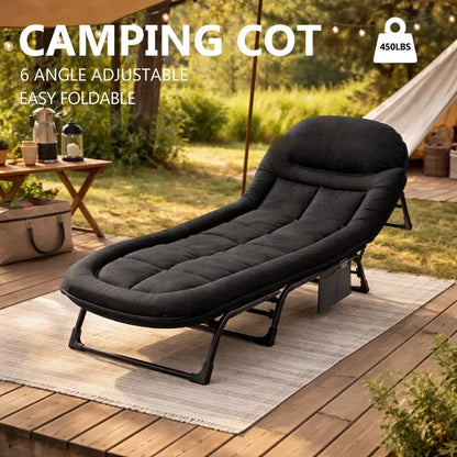 Adjustable Folding Camping Cot & Mattress | Portable 450lbs Capacity Bed