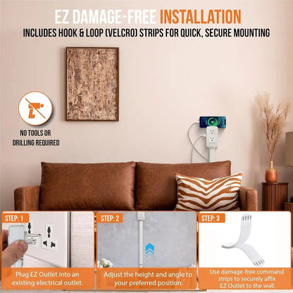 Outlet Extender with USB-C & USB-A, 2 AC Outlets, 22-34" Swivel