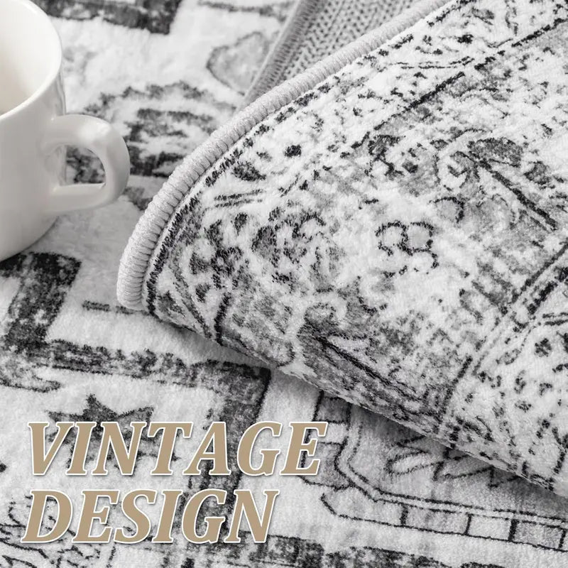 Boho Washable Area Rug - Non Slip Low Pile Machine Washable Carpet for Living Room Bedroom Nursery