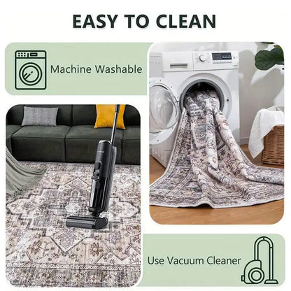 Boho Washable Area Rug - Non Slip Low Pile Machine Washable Carpet for Living Room Bedroom Nursery