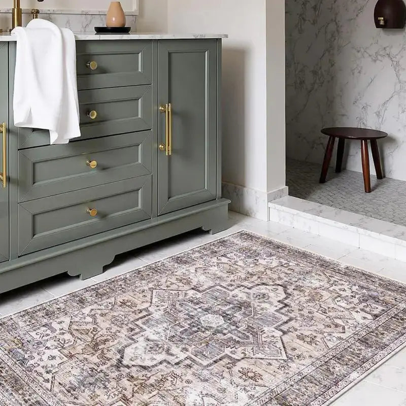 Boho Washable Area Rug - Non Slip Low Pile Machine Washable Carpet for Living Room Bedroom Nursery